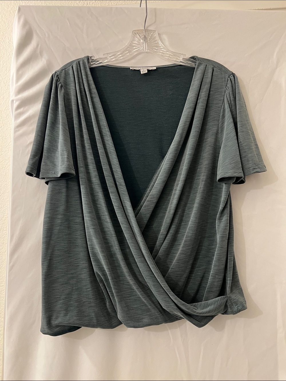 Green Envelope Slate Green Draped V-Neck Blouse